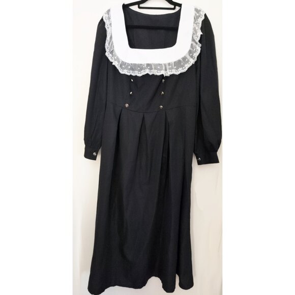 SHEIN Black Dress Milkmaid White Lace Gothic Lolita Gold Button SIZE 3XL - Picture 1 of 7